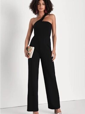 Lulu's One-Shoulder Black Wide-Leg Jumpsuit